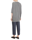 Slouchy Half-Sleeve Cashmere Sweater, Heather Stone