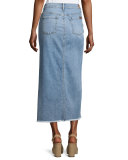 Long Denim Skirt with Front Slit, Indigo