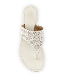 Roselle Laser-Cut Thong Sandal, Ivory