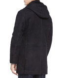 Suede Shearling Fur-Lined Parka, Navy