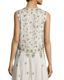 Sleeveless Embellished Silk Tank, Antique