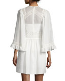 3/-Sleeve Gauze-Knit Mini Dress, Ivory