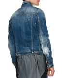 Distressed Button-Down Jean Jacket, Blue