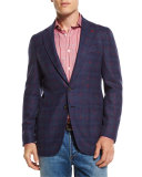 Boucle Plaid Two-Button Sport Coat, Navy