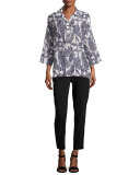 3/4-Sleeve Raffia-Print Tunic 