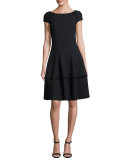 Kovalic Full-Skirt Cap-Sleeve Dress, Black
