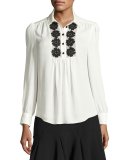 silk daisy lace henley blouse, french cream