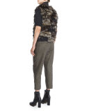 Pleated-Front Belted Cropped Pants, Bark