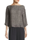 3/4-Sleeve Gauzy Linen-Blend Box Top