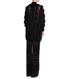 Zigzag Shawl Cardigan W/Fringe Trim, Black