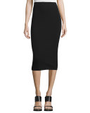 High-Waist Midi Pencil Skirt, Black