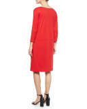 3/4-Sleeve Shift Dress W/ Zipper Detail 