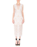 Sleeveless Eyelet-Beaded V-Neck Dress, Optic White