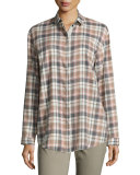 Sabira Long-Sleeve Madras Plaid Blouse, Femme Pink Multi