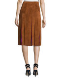 Melita Suede & Silk A-Line Midi Skirt