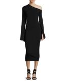 Aida Asymmetric Ponte Midi Dress, Black