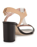 addie colorblock leather city sandal, black/white/natural