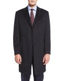 Cashmere Three-Button Long Coat, Black