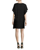 Ruffled Dolman-Sleeve Metallic Jersey Dress, Black