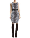 Stretch Mini Leopard Jacquard Dress, Leopard