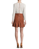 Bex Lace & Gabardine Flounce Dress, White