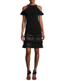 Ruffle Crochet Tiered Mini Skirt, Black