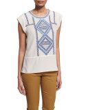 Baja Embroidered Silk Top, Cream