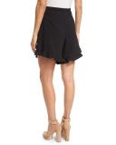 Stretch Crepe High-Rise Ruffle Shorts, Black