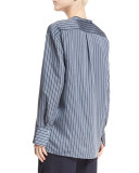 Striped Half-Placket Silk Tunic
