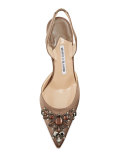 Iliaric Jeweled Satin Halter Pump, Brown