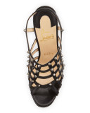 Guinievre Caged Leather Red Sole Sandal, Black/Gunmetal