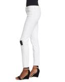 Ripped/Repaired Skinny Jeans, White