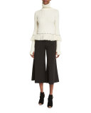Studded & Fringed Turtleneck Sweater