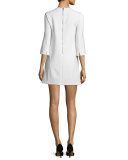 Gem 3/4-Sleeve Ponte Shift Dress, White
