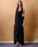 Sculpted-Waist Column Gown, Black