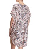 Peacock-Print Short Caftan Coverup