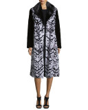 Chevron Mink Long Coat, Black/White