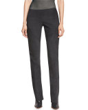 Seamed Suede Straight-Leg Pants, Graphite