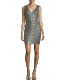 Simona Embellished Sheath Dress, Silver