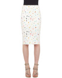 Boulder-Print Midi Pencil Skirt, Cream