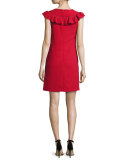 Sleeveless Crepe Ruffle-Trim Shift Dress, Ruby Rose