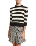 Cape Dropped-Stitch Striped Sweater, Black/White
