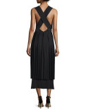 Sleeveless Crisscross-Back Midi Dress, Black