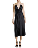 Sleeveless Silk Charmeuse Midi Dress, Black
