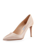 Vernice Mid-Heel Pointy Pump, Nude