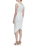Sleeveless Tonal-Plaid Sheath Dress, White/Ivory