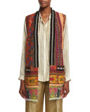 Fringe-Trim Printed Tweed Vest, Multi