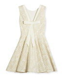 Sleeveless Metallic Lace Circle Dress, White, Size 8-16