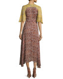 Silk Animal-Print Midi Dress, Pumice
