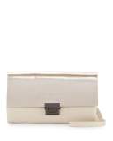 Metallic Leather Crossbody City Wallet, Beige